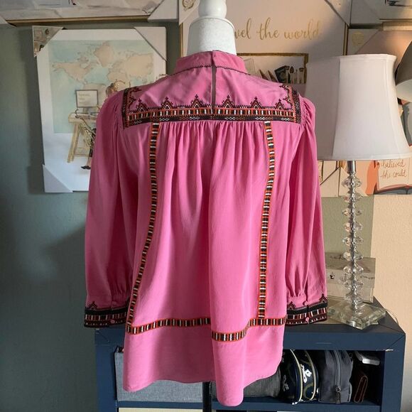WHISTLES PINK 100% silk boho embroidered blouse top sz 6 or S womens - Picture 4 of 9